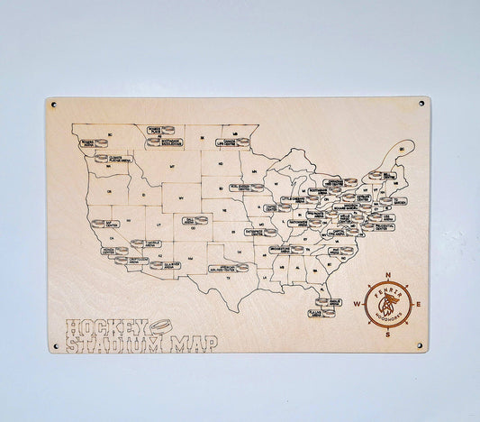 Fenrir Woodworks Color-in Hockey Stadiums Wooden Wall Map