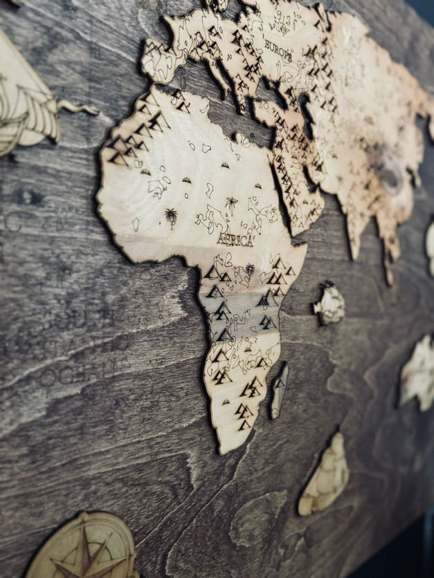 Fenrir Woodworks Vintage Wooden World Map Wall Decor