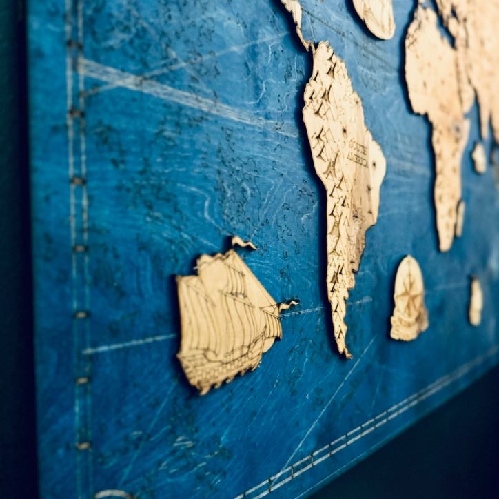 Fenrir Woodworks Vintage Wooden World Map Wall Decor
